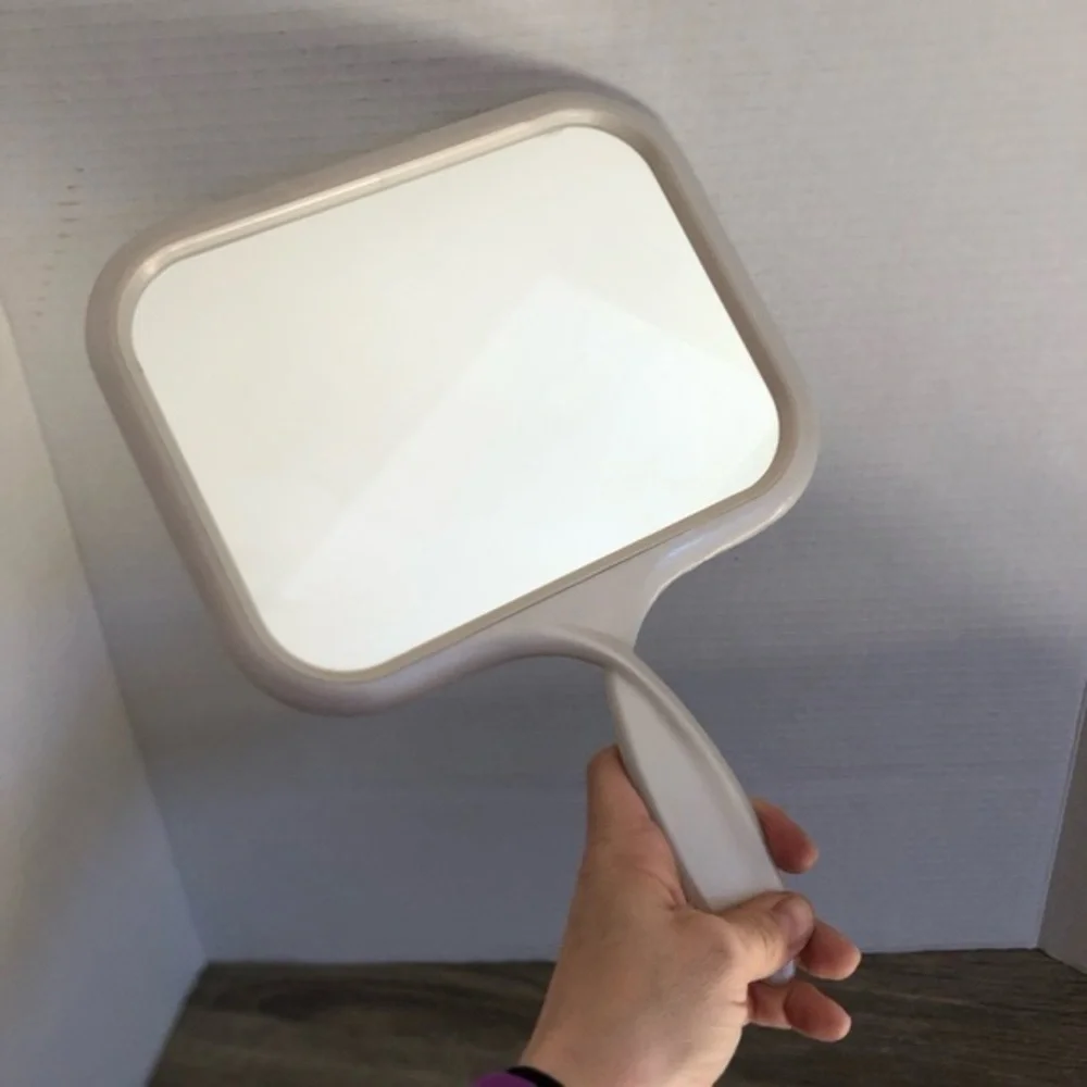Vtg Handheld Mirror with Grey Handle